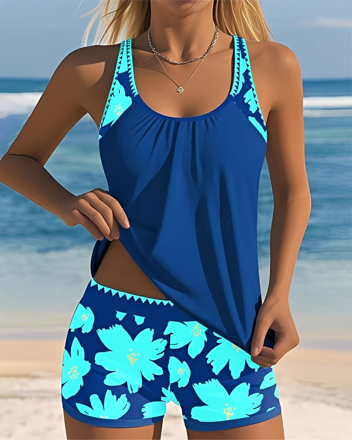 Mila - Tankini Floral con Cuello en U