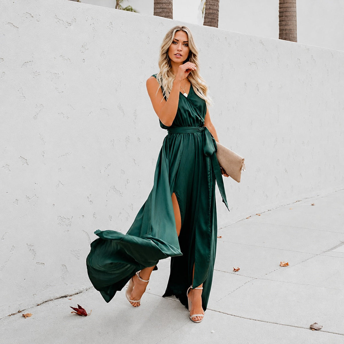 Kareem - Vestido Maxi Casual con Cinturón en la Cintura