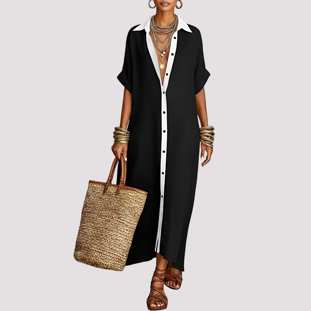Talia - Vestido Camisero Maxi con Botones Casual