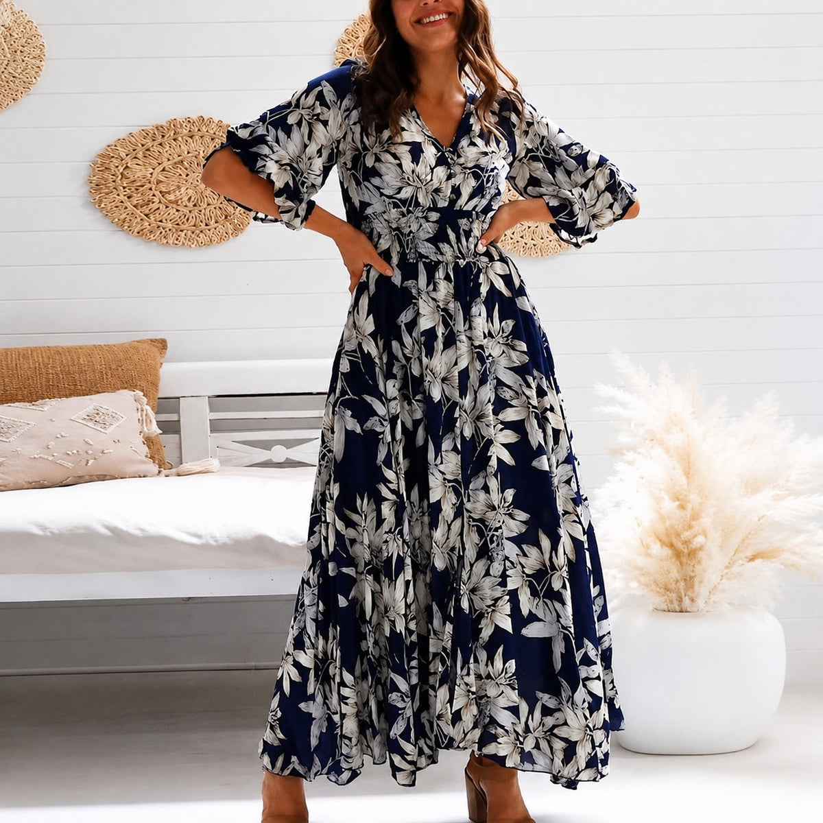 Michaela - Vestido Midi Suelto con Flores Estiloso