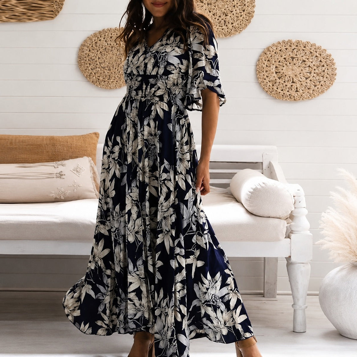 Michaela - Vestido Midi Suelto con Flores Estiloso