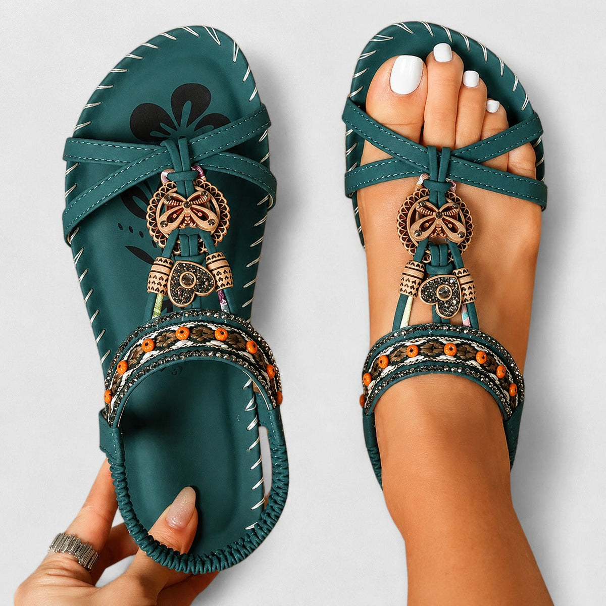 Eleanor - Sandalias Planas con Diamantes de Imitación Elegantes