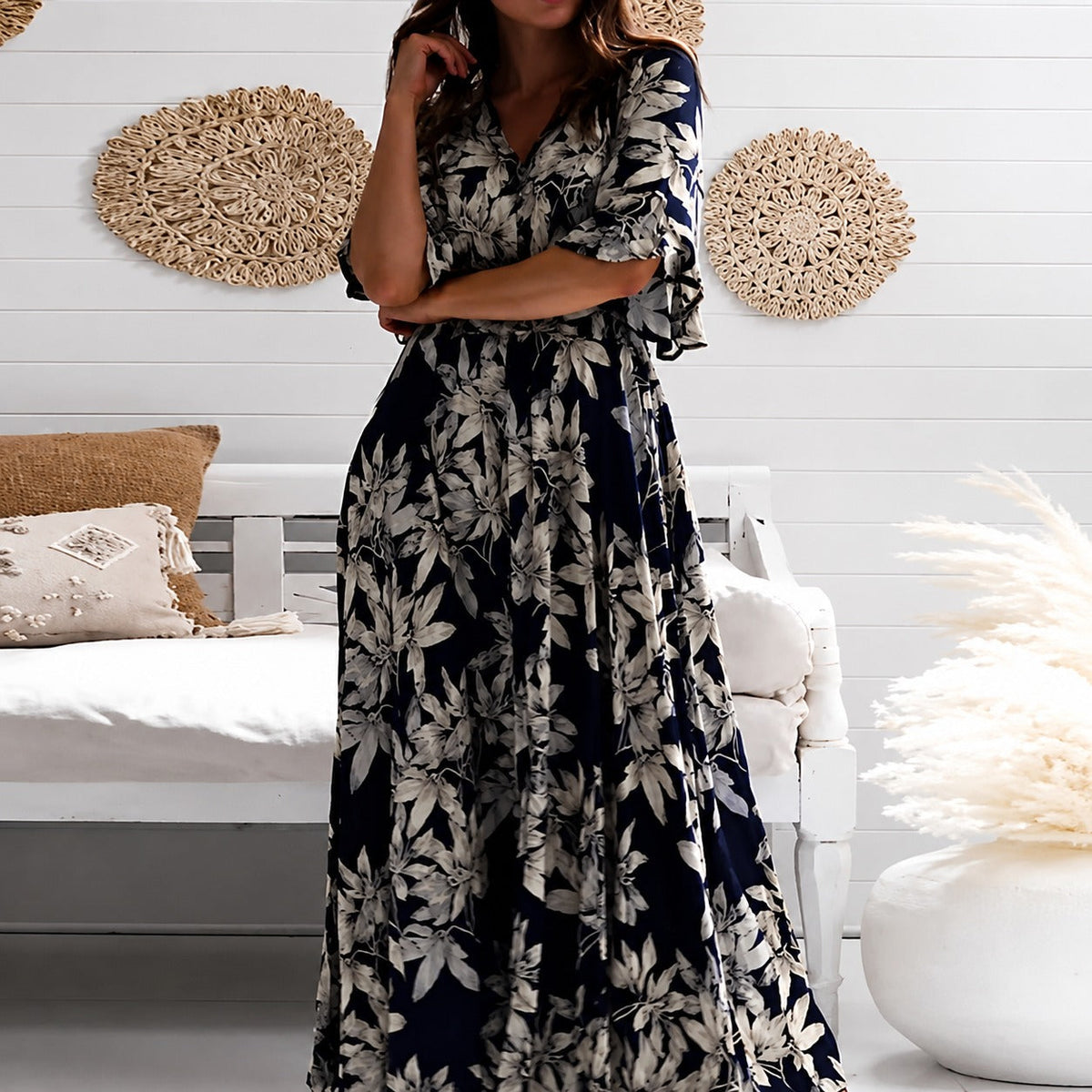 Michaela - Vestido Midi Suelto con Flores Estiloso