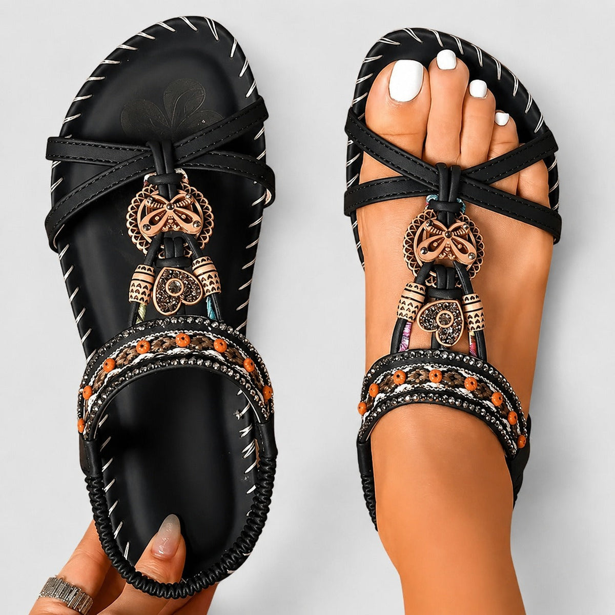Eleanor - Sandalias Planas con Diamantes de Imitación Elegantes