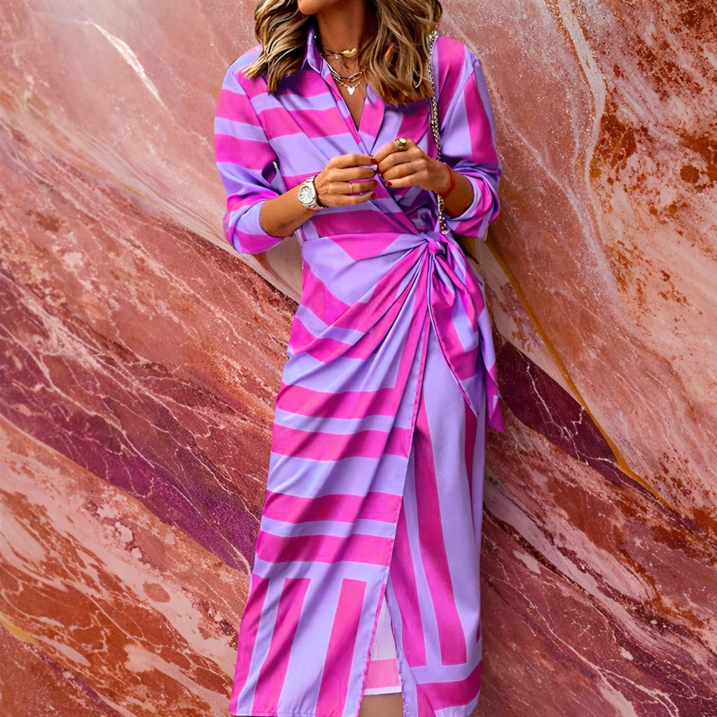 Aliza - Vestido Cruzado a Rayas Estiloso