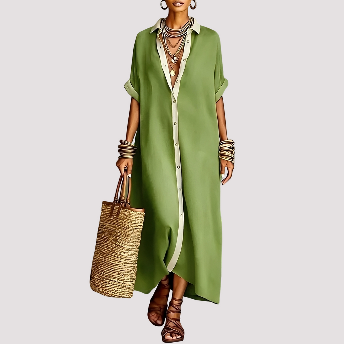 Talia - Vestido Camisero Maxi con Botones Casual