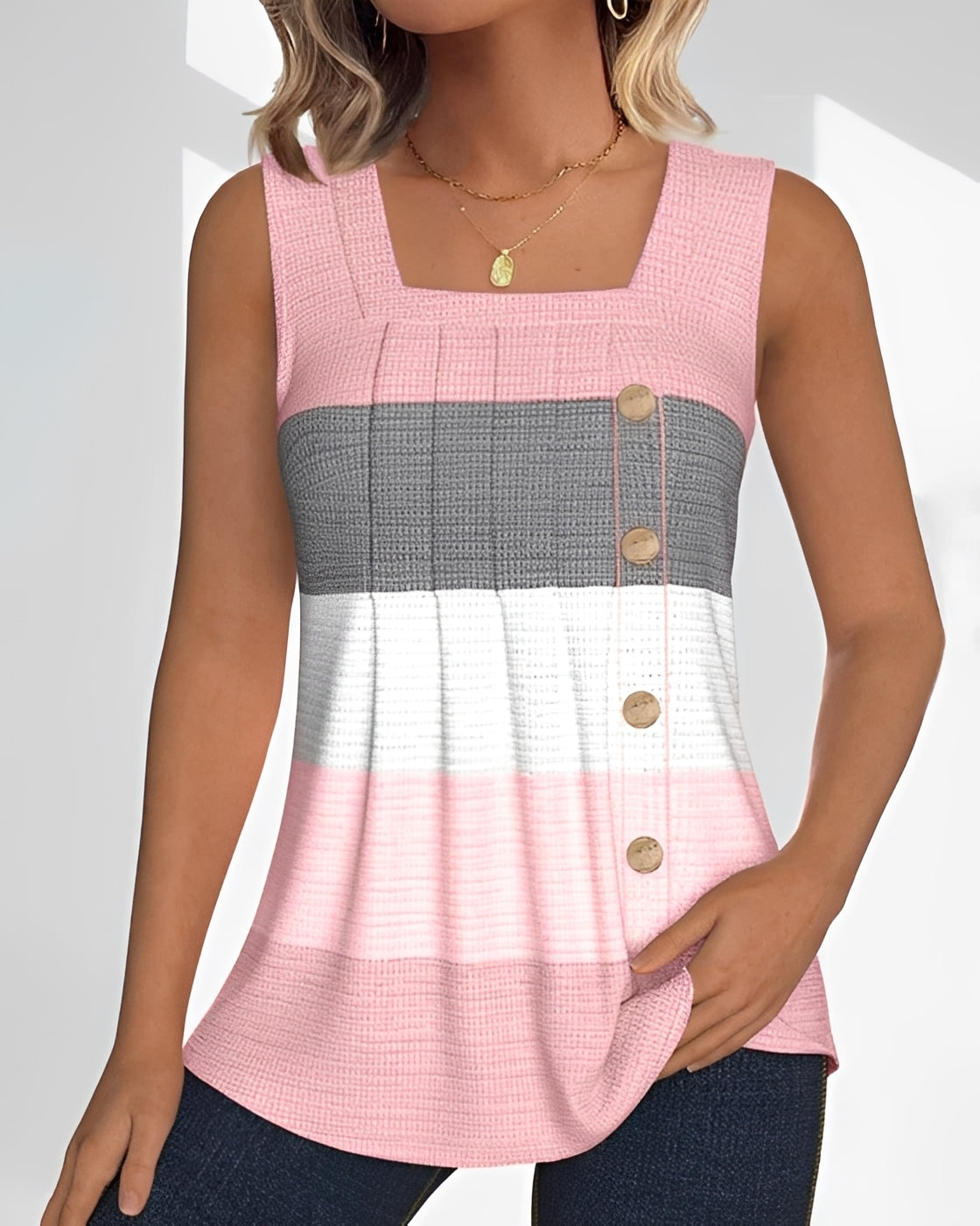 Grace - Top de Tirantes con Pliegues y Rayas Suelto