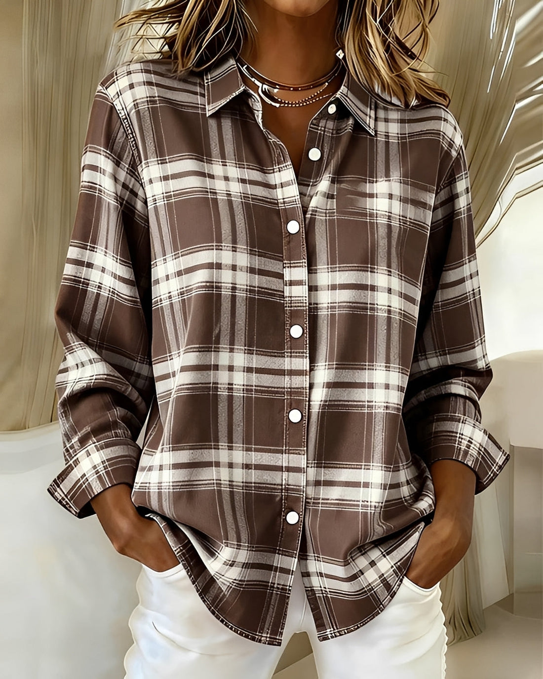 Eliza - Camisa Casual de Manga Larga a Cuadros
