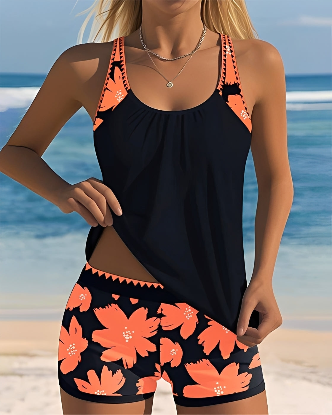 Mila - Tankini Floral con Cuello en U