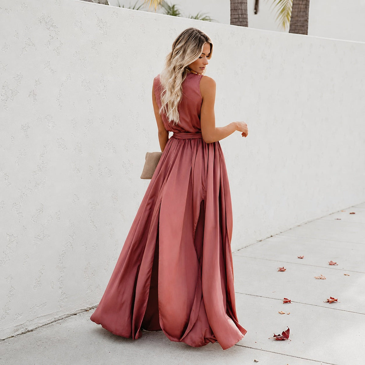 Kareem - Vestido Maxi Casual con Cinturón en la Cintura