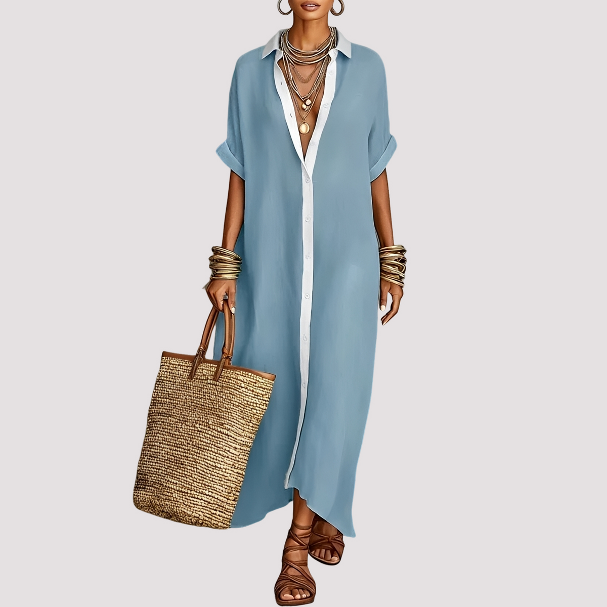 Talia - Vestido Camisero Maxi con Botones Casual