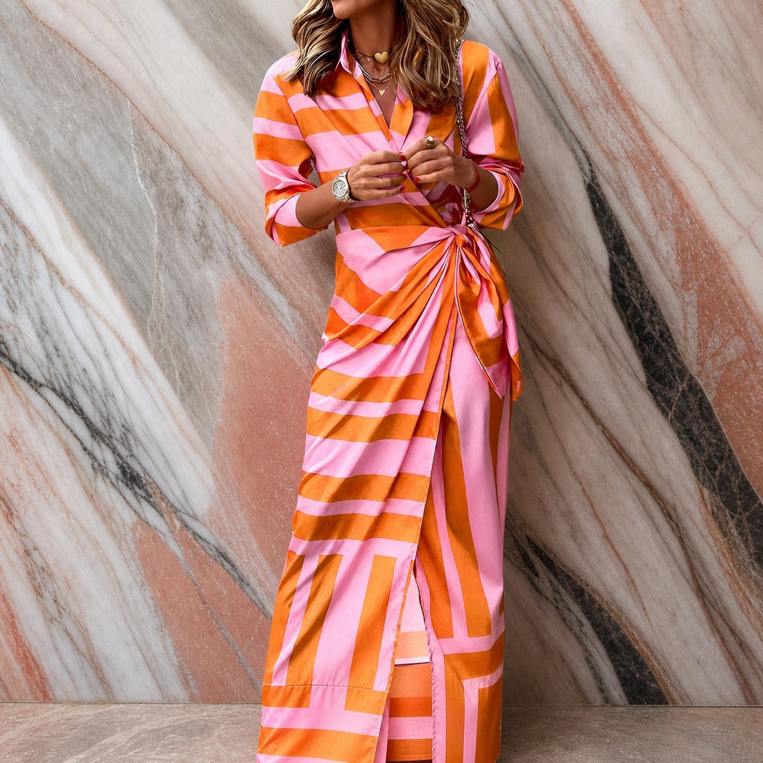 Aliza - Vestido Cruzado a Rayas Estiloso