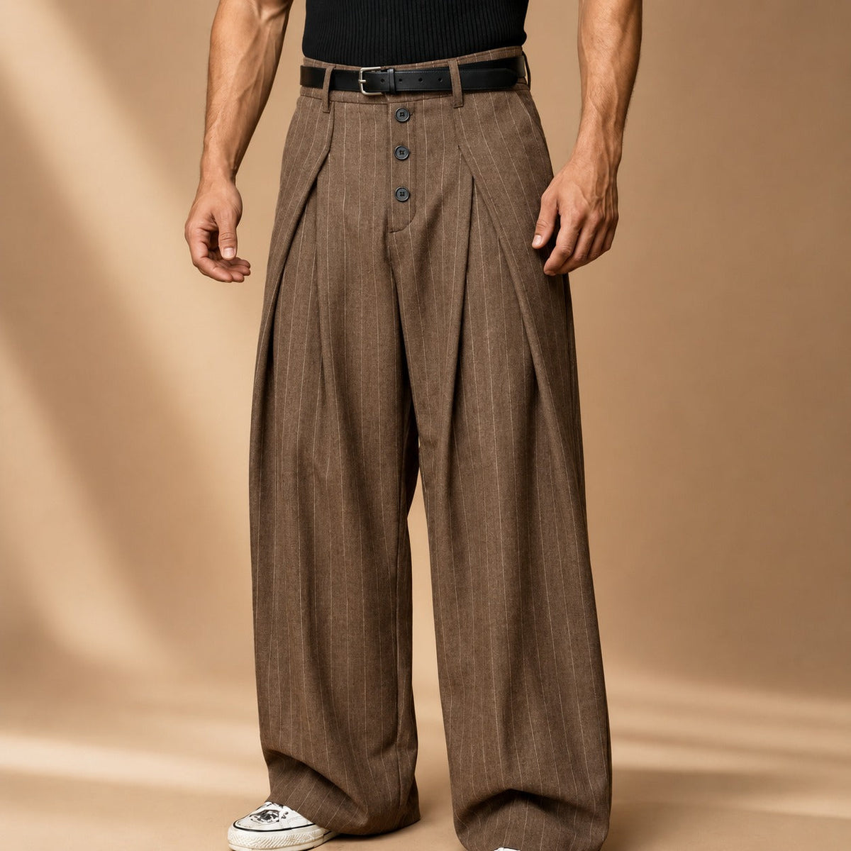 Farhan - Pantalones Modernos de Pierna Ancha con Rayas