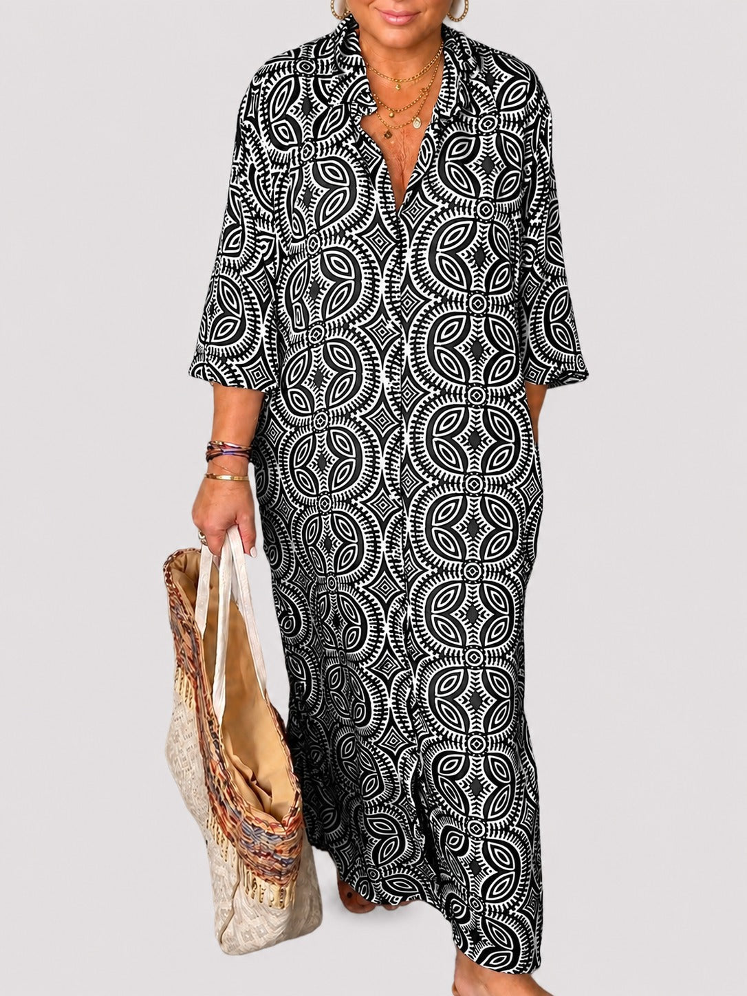 Liliana - Vestido Maxi Clásico con Solapa