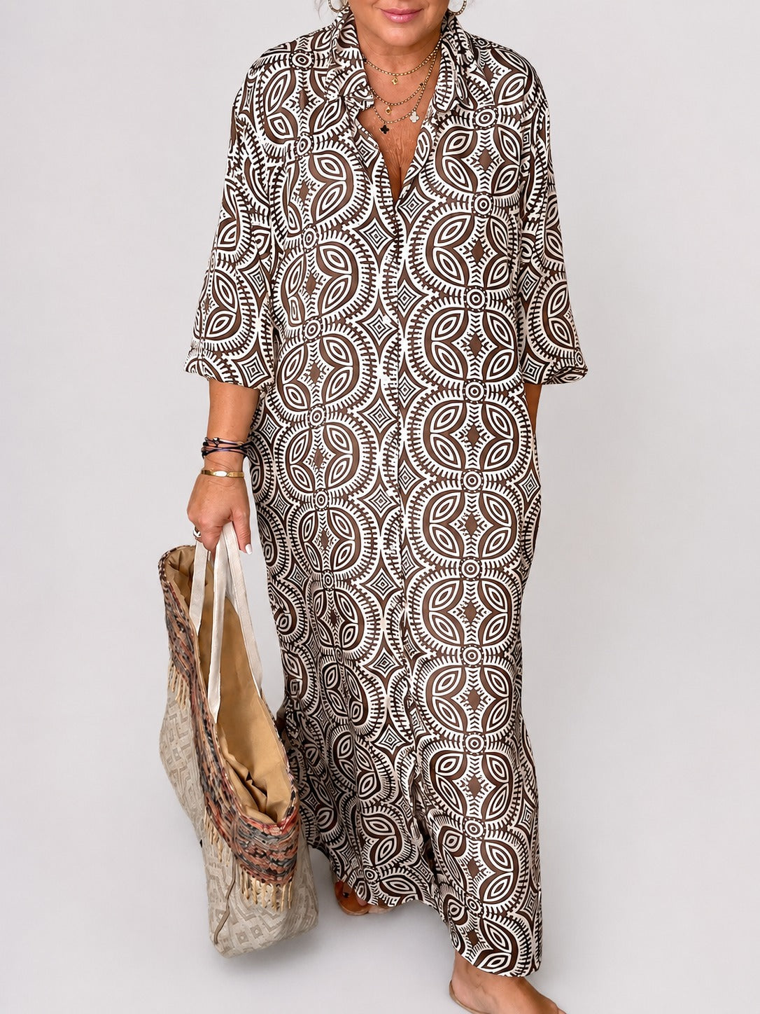 Liliana - Vestido Maxi Clásico con Solapa