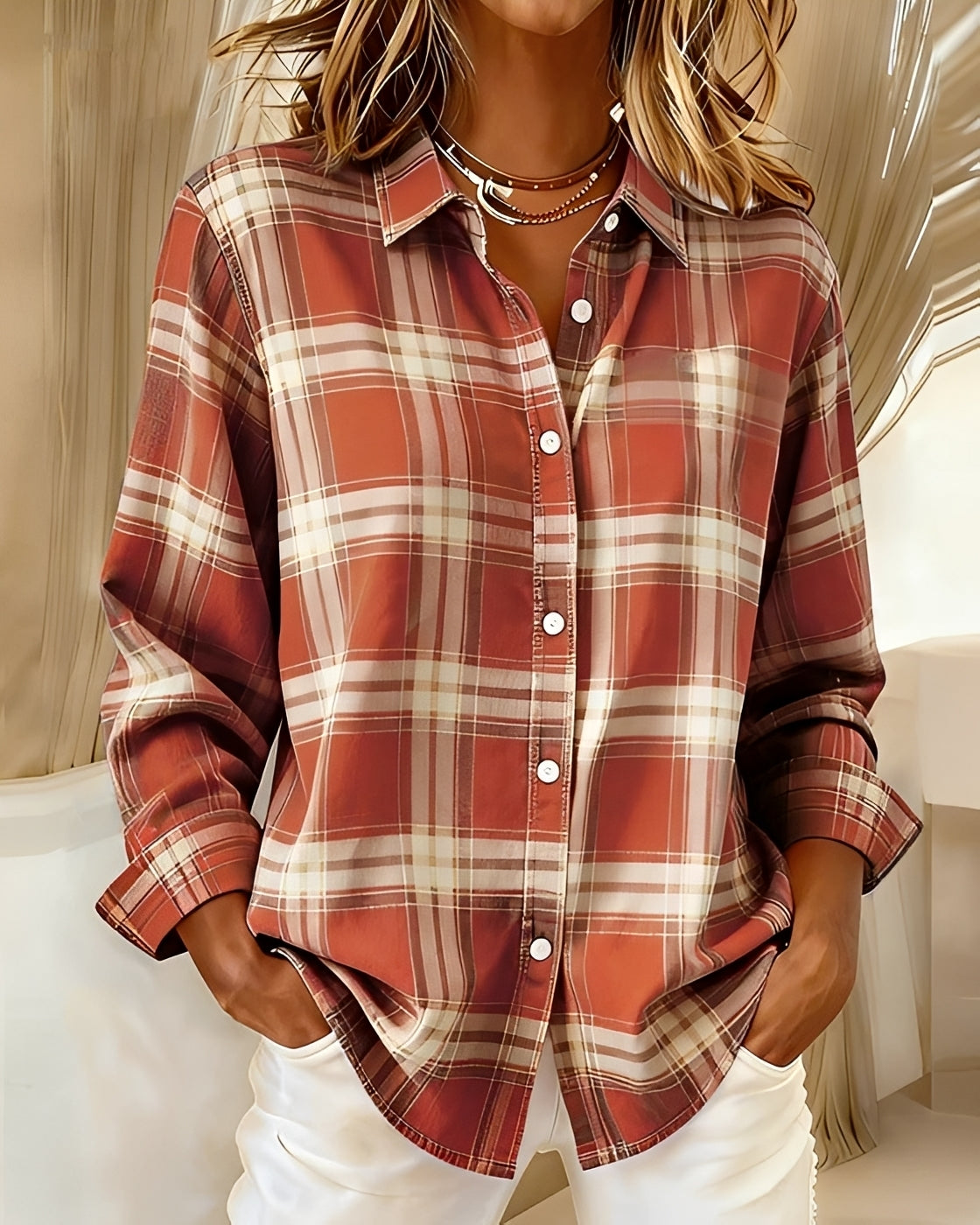 Eliza - Camisa Casual de Manga Larga a Cuadros