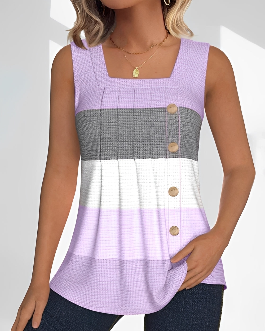 Grace - Top de Tirantes con Pliegues y Rayas Suelto