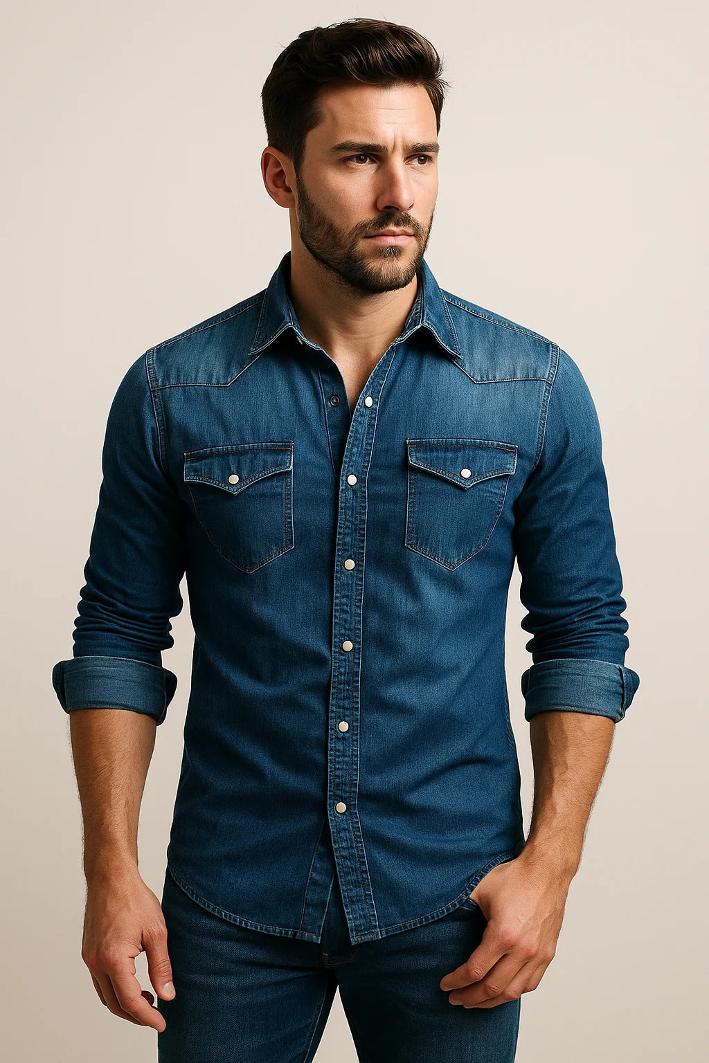 Hebert - Camisa Casual de Manga Larga