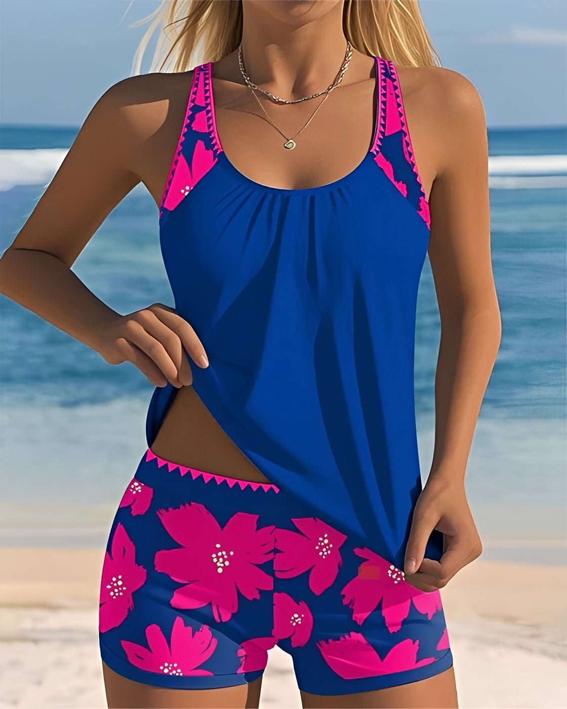 Mila - Tankini Floral con Cuello en U