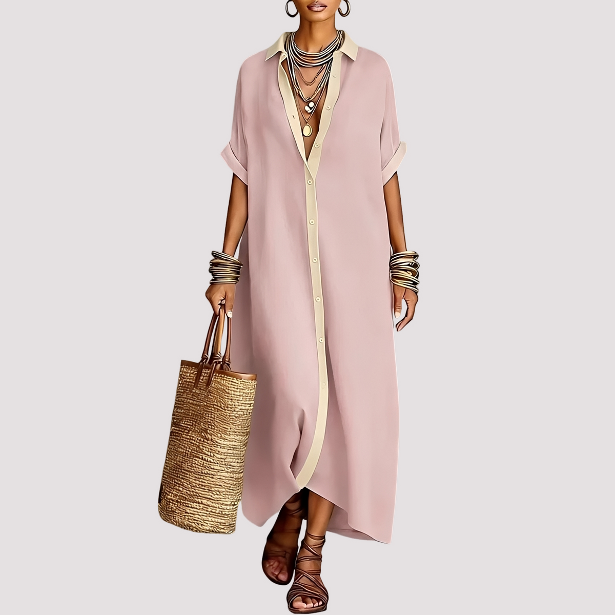 Talia - Vestido Camisero Maxi con Botones Casual