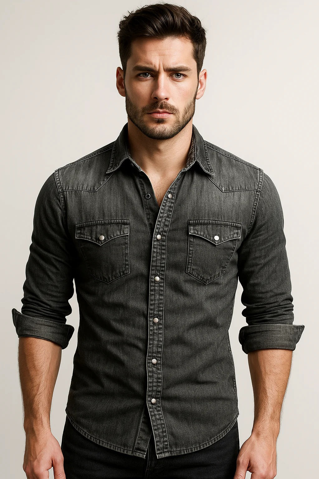 Hebert - Camisa Casual de Manga Larga