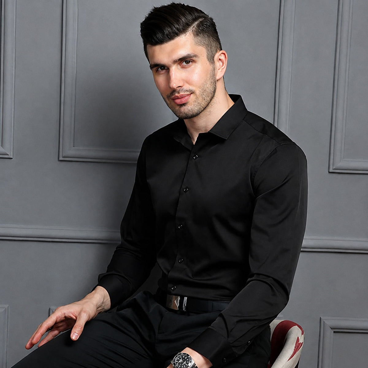 Quandell - Camisa cómoda de hombre de tela elástica
