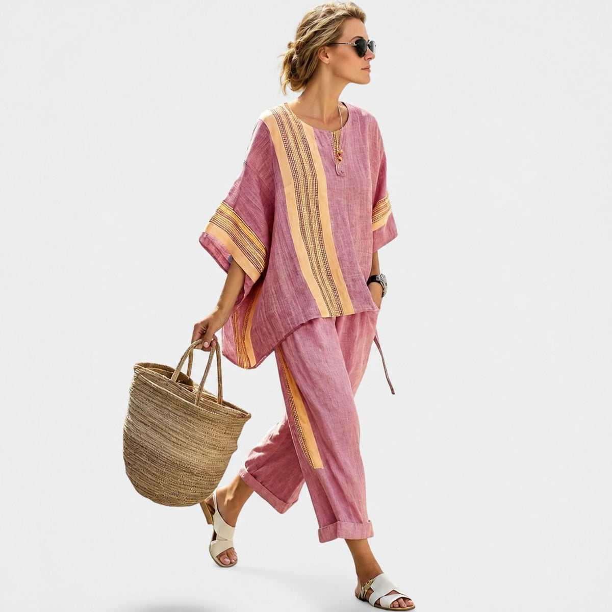 Libbie - Conjunto de Túnica a Rayas Cómoda y Pantalones