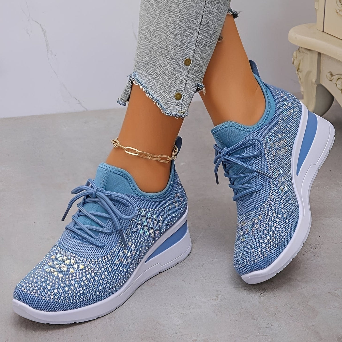 Elodie - Zapatillas cómodas y elegantes con detalles de strass