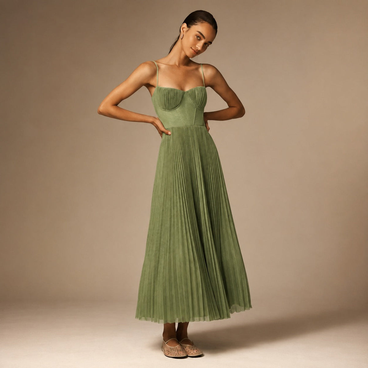 Elissa - Vestido midi plisado elegante