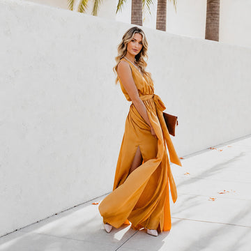 Kareem - Vestido Maxi Casual con Cinturón en la Cintura