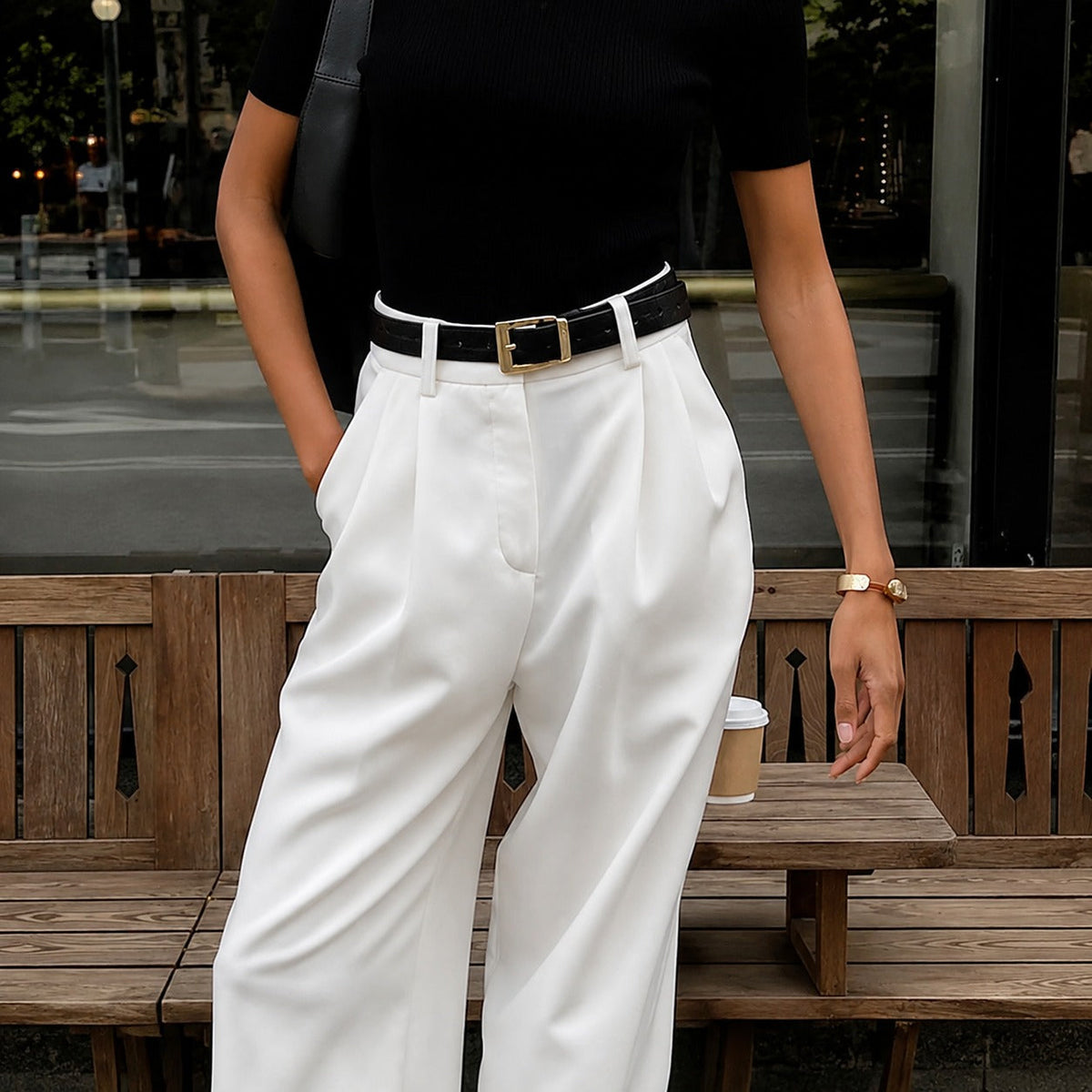Marlene - Pantalones de pierna ancha sin cinturón