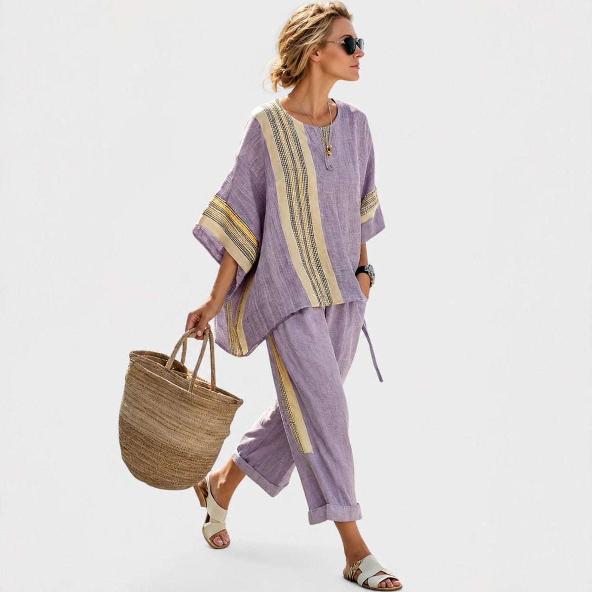 Libbie - Conjunto de Túnica a Rayas Cómoda y Pantalones