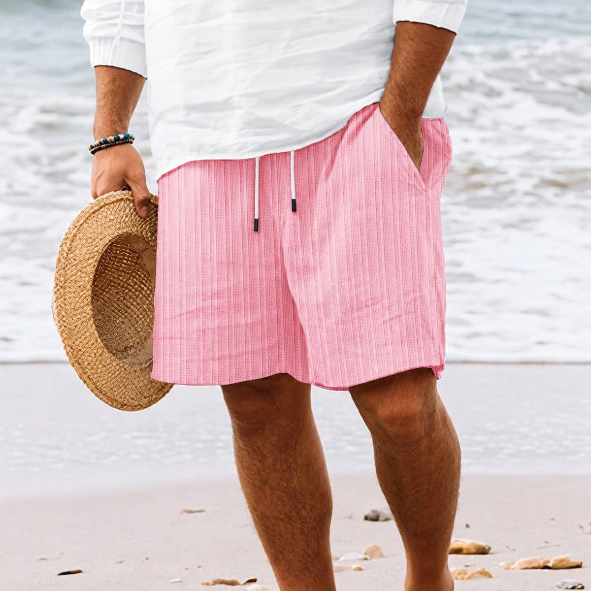 Simone - Pantalones Cortos de Playa a Rayas Casuales