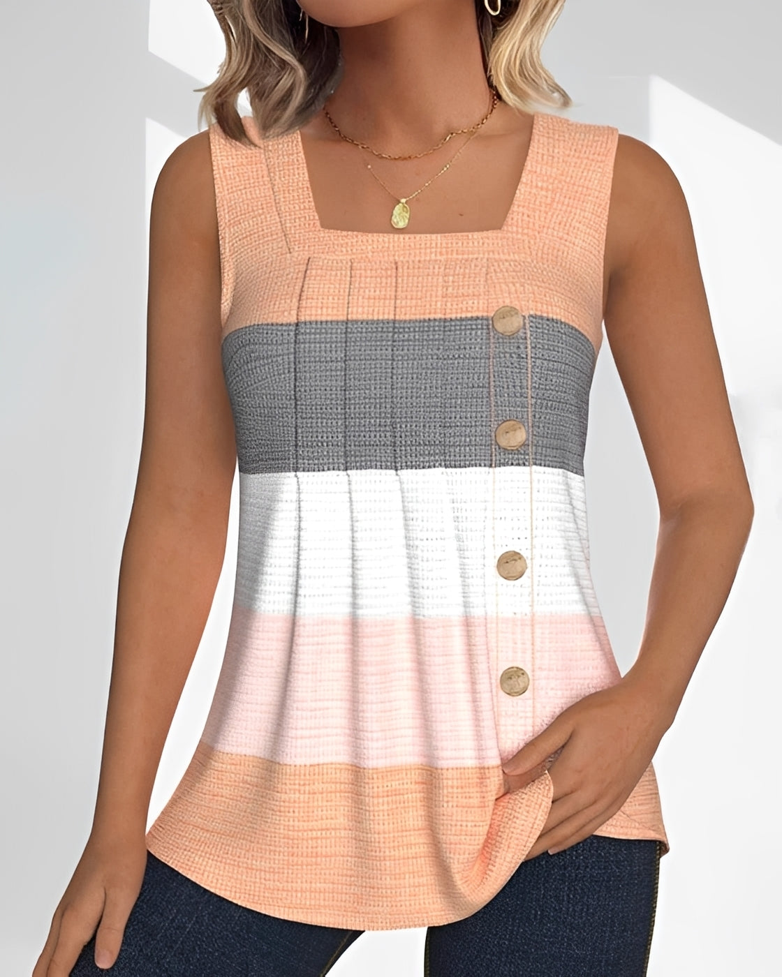 Grace - Top de Tirantes con Pliegues y Rayas Suelto