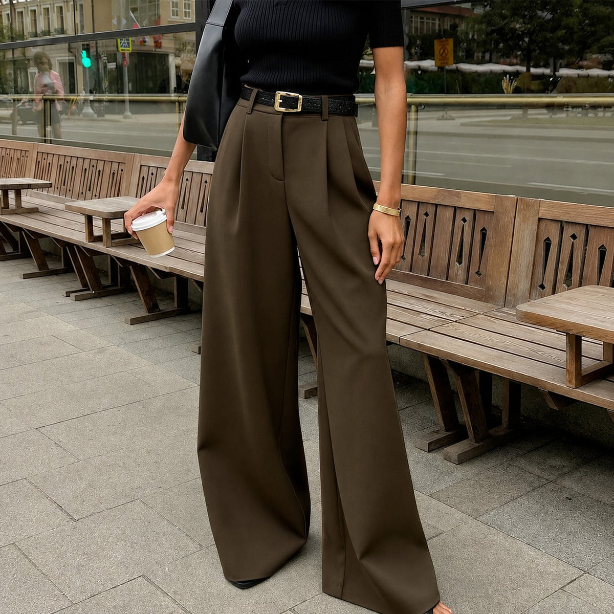 Marlene - Pantalones de pierna ancha sin cinturón