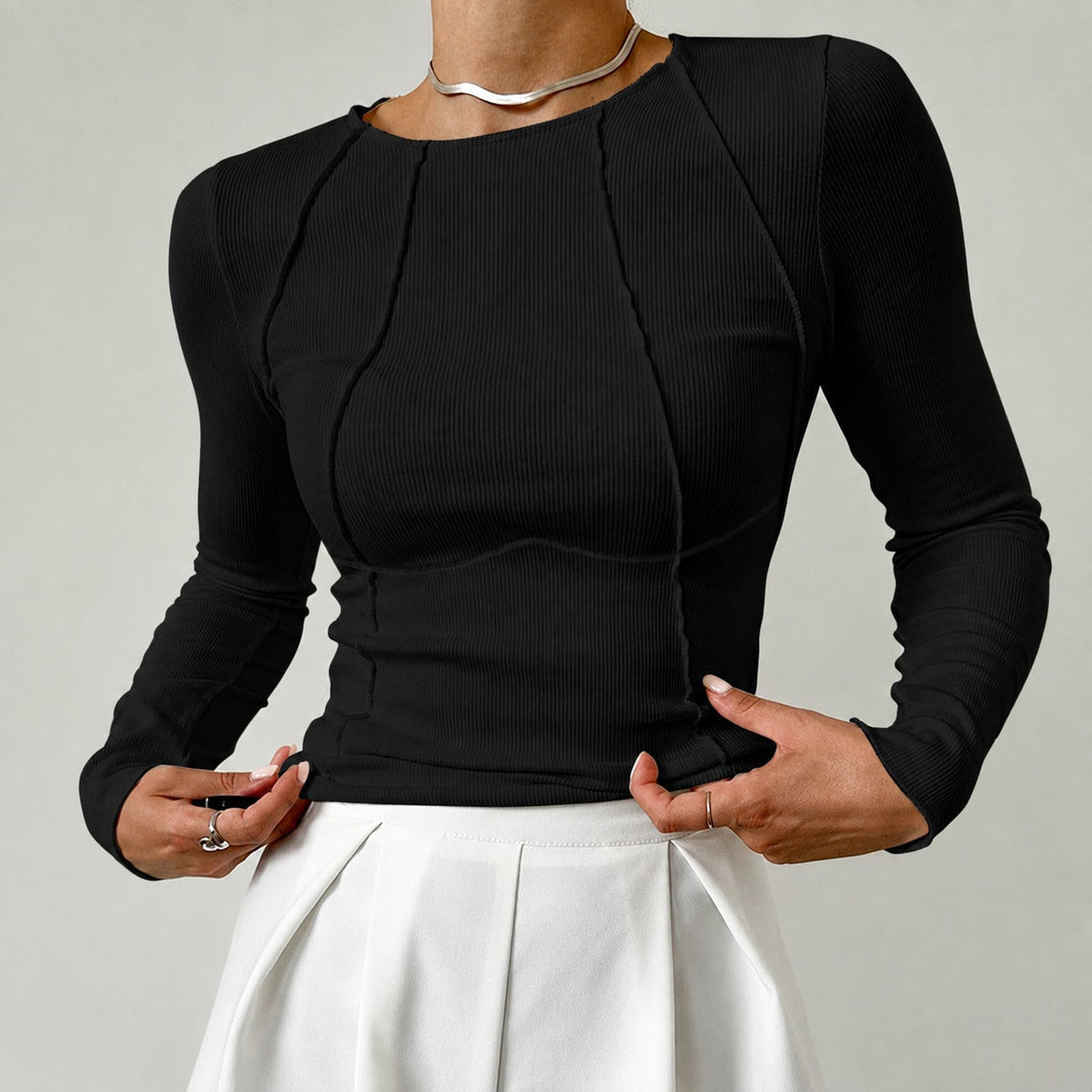 Leonie - Camisa elegante de manga larga con ribete