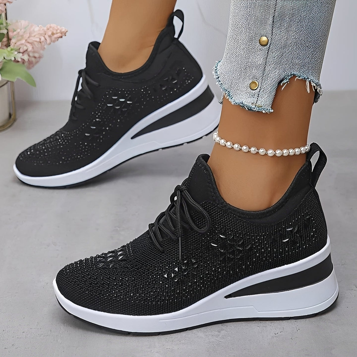 Elodie - Zapatillas cómodas y elegantes con detalles de strass