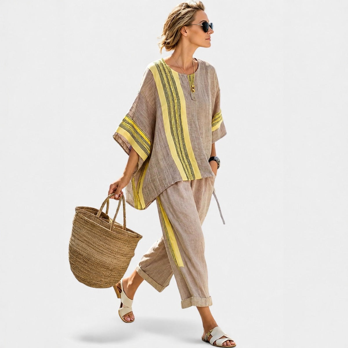 Libbie - Conjunto de Túnica a Rayas Cómoda y Pantalones