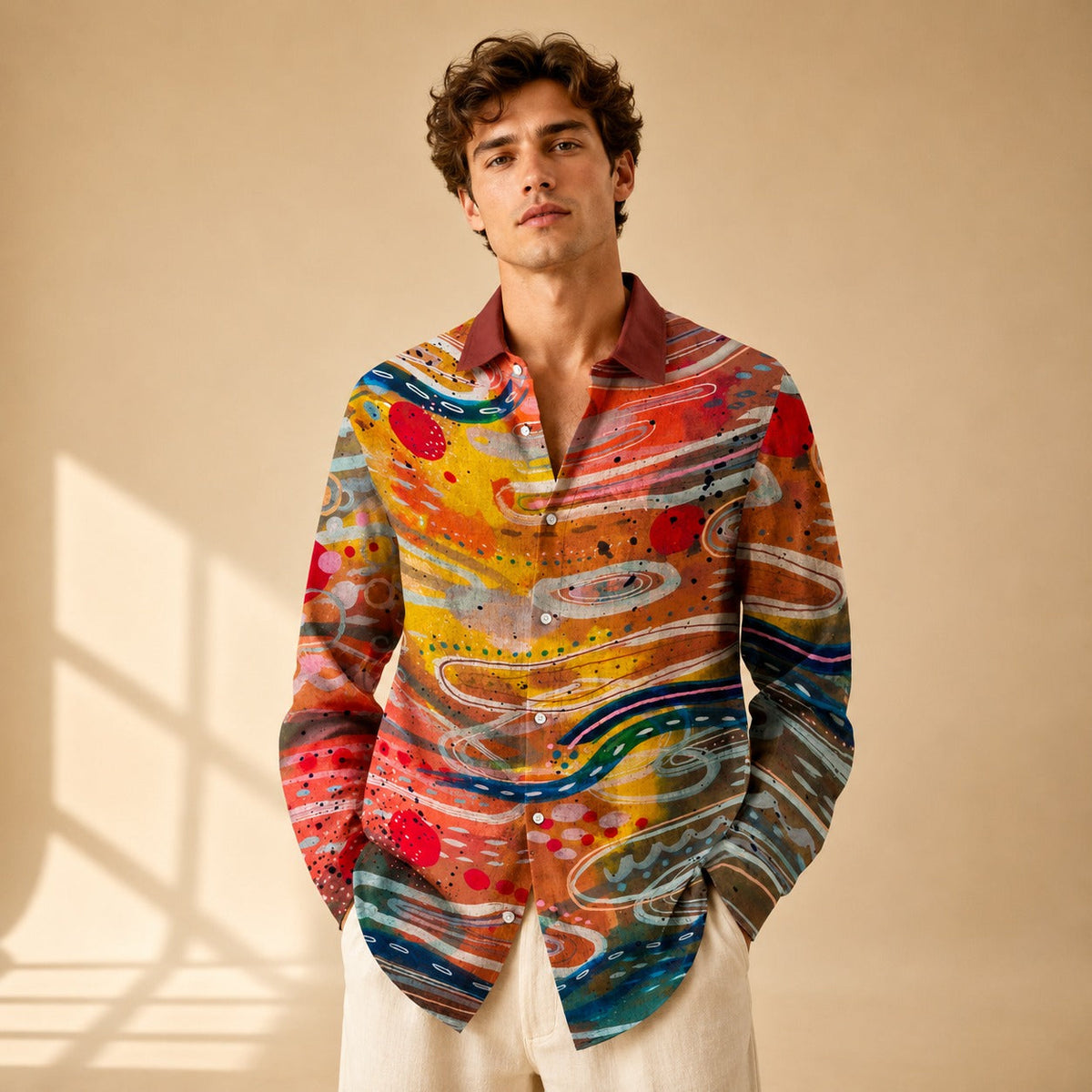 Neil - Camisa Artística de Manga Larga Impresa