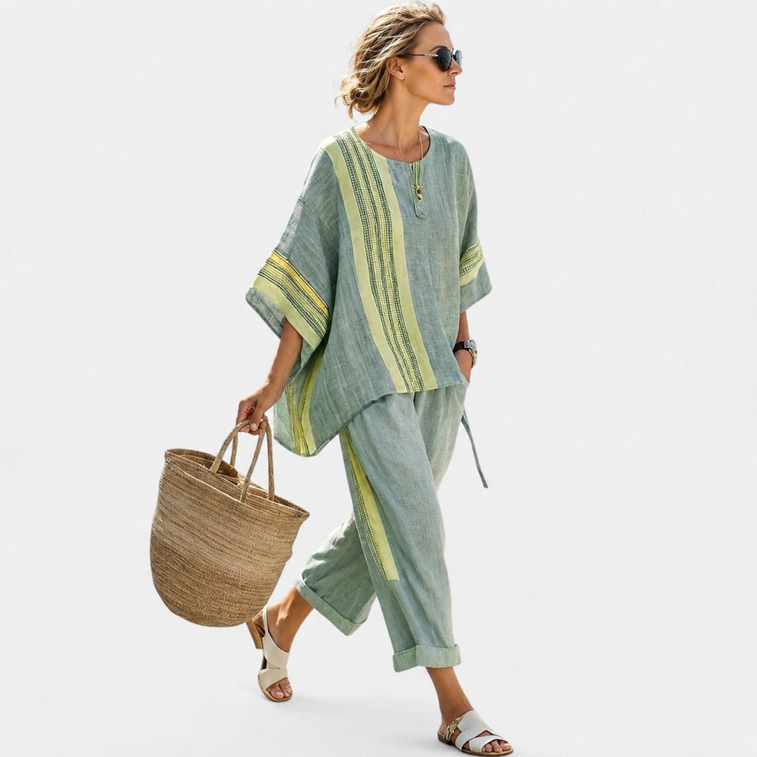 Libbie - Conjunto de Túnica a Rayas Cómoda y Pantalones