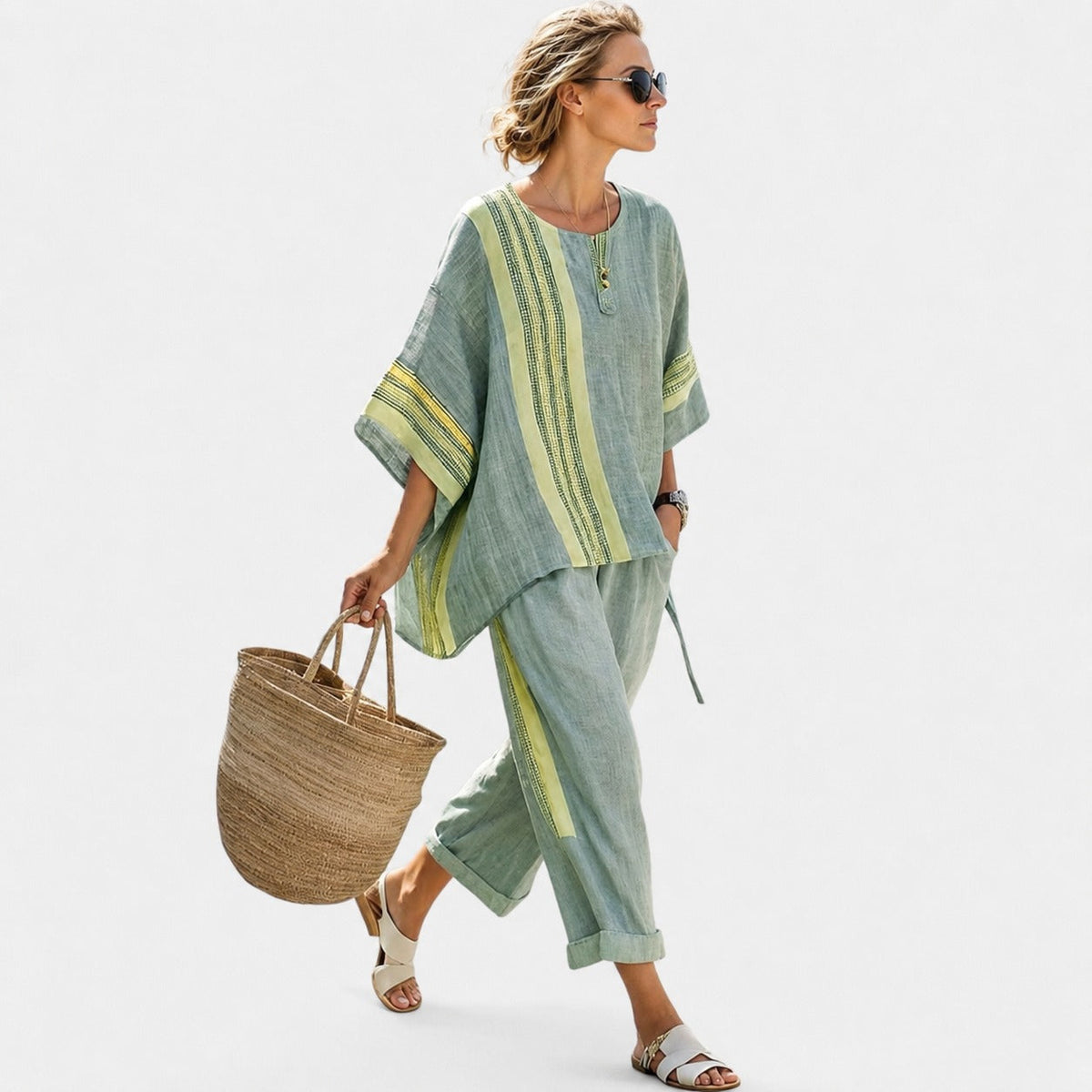 Libbie - Conjunto de Túnica a Rayas Cómoda y Pantalones