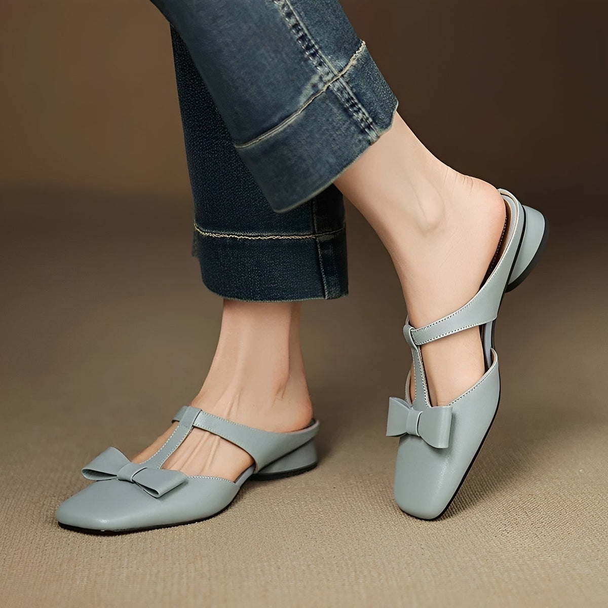 Jean - Sandalias Mules Elegantes con Lazo