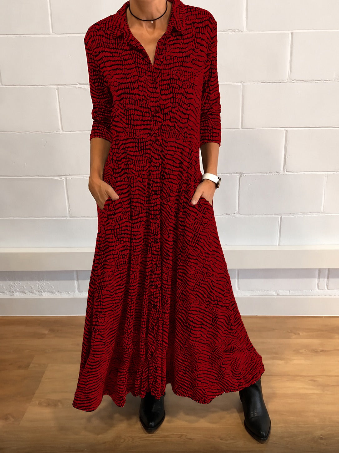 Salma - Vestido Elegante con Bolsillos de Solapa