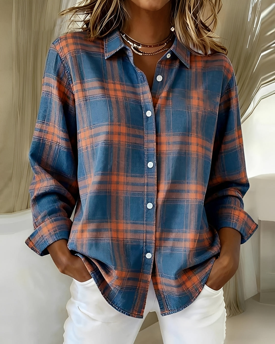 Eliza - Camisa Casual de Manga Larga a Cuadros