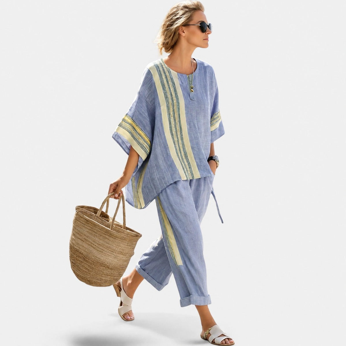 Libbie - Conjunto de Túnica a Rayas Cómoda y Pantalones