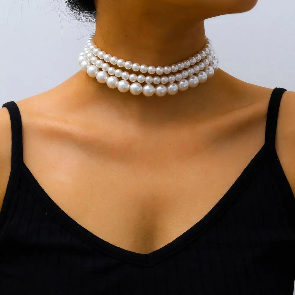 Set de collar choker de perlas - (set de 3) collar de perlas