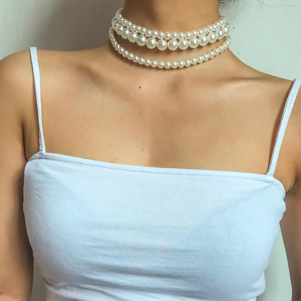 Set de collar choker de perlas - (set de 3) collar de perlas