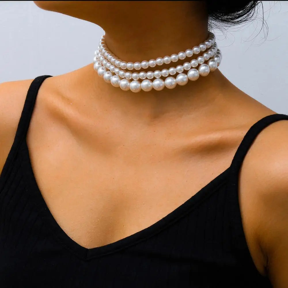 Set de collar choker de perlas - (set de 3) collar de perlas