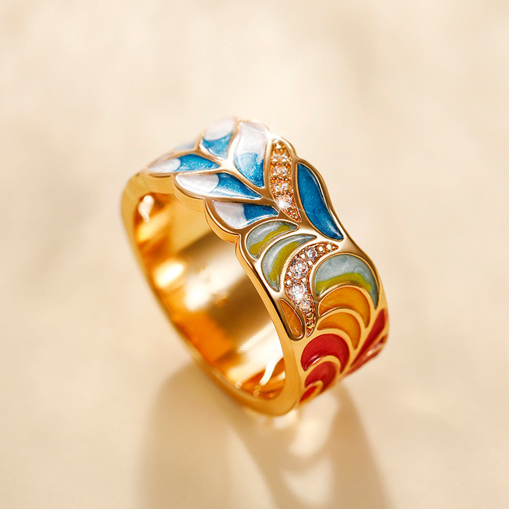 Margaux – anillo de diseño dorado cerámica azul y blanca