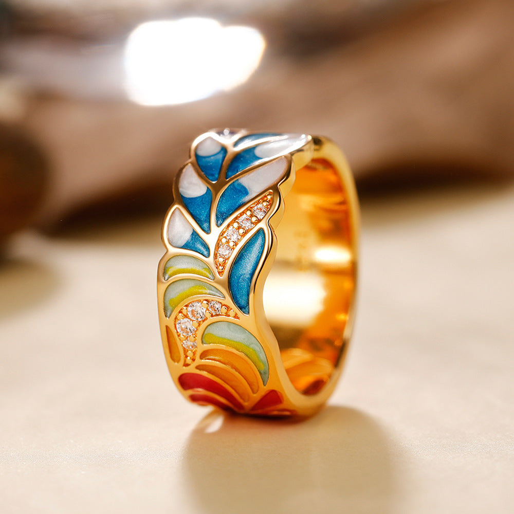Margaux – anillo de diseño dorado cerámica azul y blanca